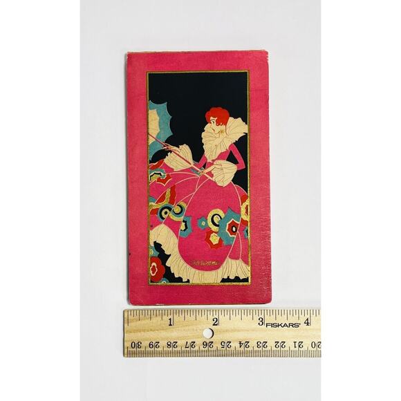 Vtg Art Deco Bridge Score Pad Booklet Lady Pink Dress with Umbrella 1920s-30s - Picture 4 of 5